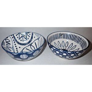 Prima Design Ramen Bowls Blue White Set of 2 ‎ Geometric Prints Trendy